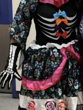 Girls Black Skeleton Dress Costume with Colorful Bows